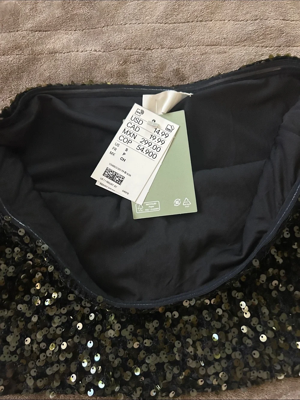 H&M Black Sequin Strapless Camisole